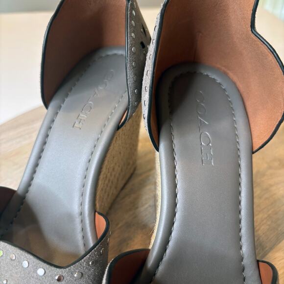 Coach Kelsi Wedge Espadrille Heathered Gray Suede Studded Sandals US Size 9.5 - Picture 10 of 12